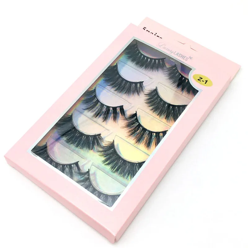 

Wholesale 5 Pair Reusable Simple Women Makeup Artificial False Eyelashes Dropship Cheap Price 5 In 1 Wispy 5d Faux Mink Lashes