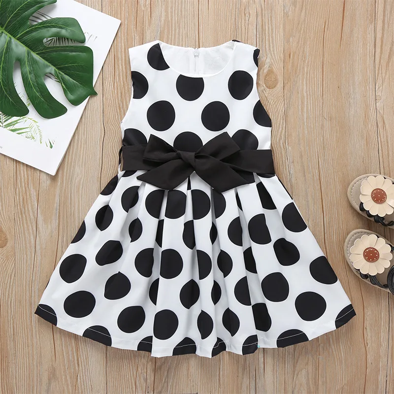 

Baby Dress 1 Years Girl Sleeveless Casual Dresses Children Baby Girl Clothes Summer Fashion Polka Dots Dresses, Black