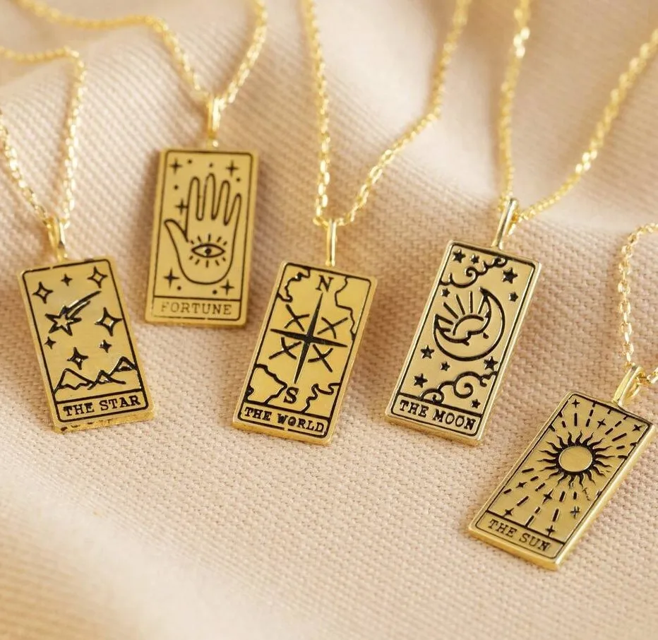 

Retro Stainless Steel Jewelry Fashion Sun Moon Heart Design Tarot Card Pendant Necklaces