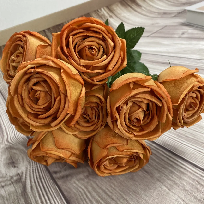 

QSLH-F470 artificial flowers 9 heads royal sik rose flowers artificial rose bouquets for wedding and home decoration