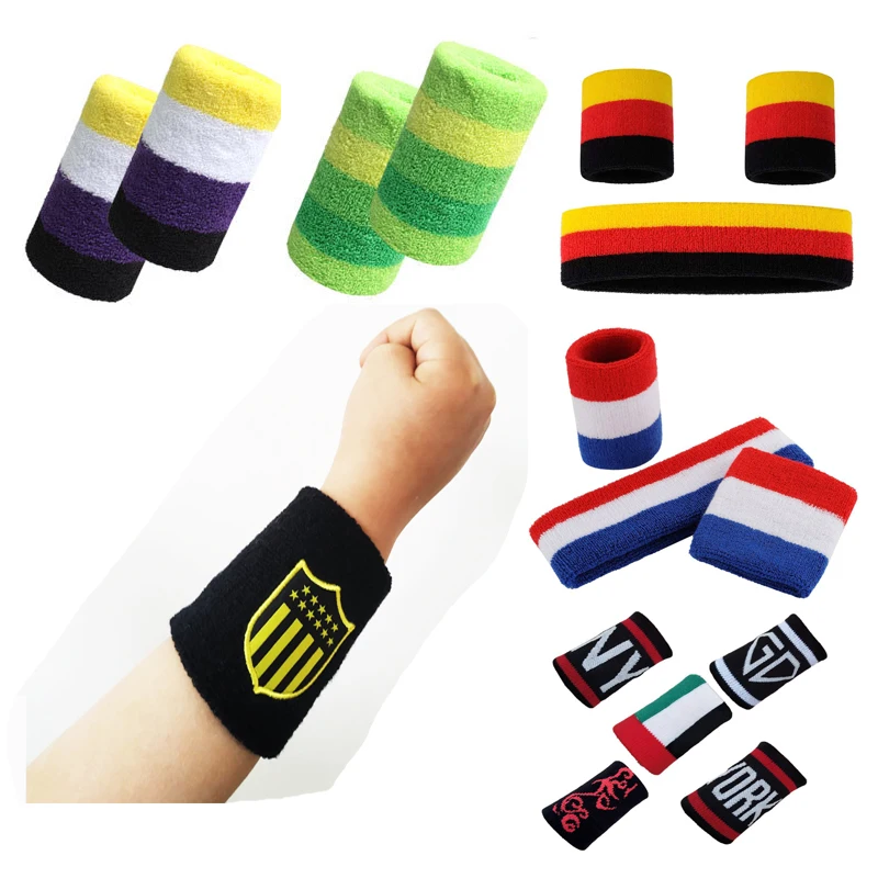
Custom sweatband Sports headband Embroidery cotton Sweatbands No Minimum order rainbow terry sweat wrist band head bands cycling 