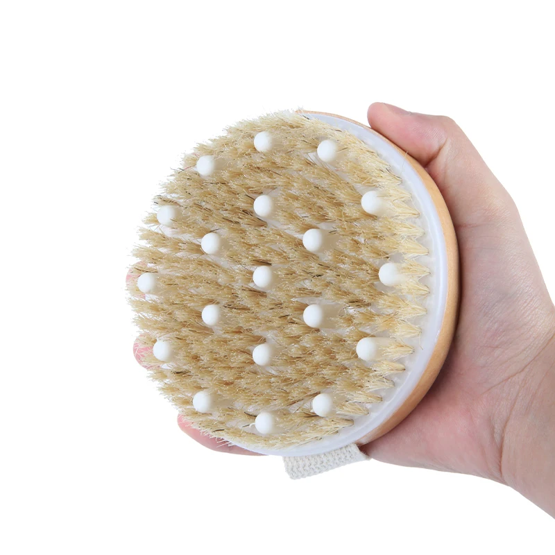 

Portable man beard rubbing Natural wooden brush Bath Body Brush Natural Boar Bristles Exfoliating Dry Skin Brush