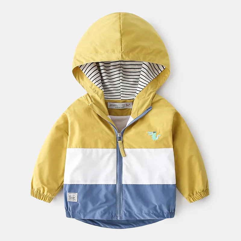 

Boys Spring Color Block Jacket Hooded Casual Outerwear