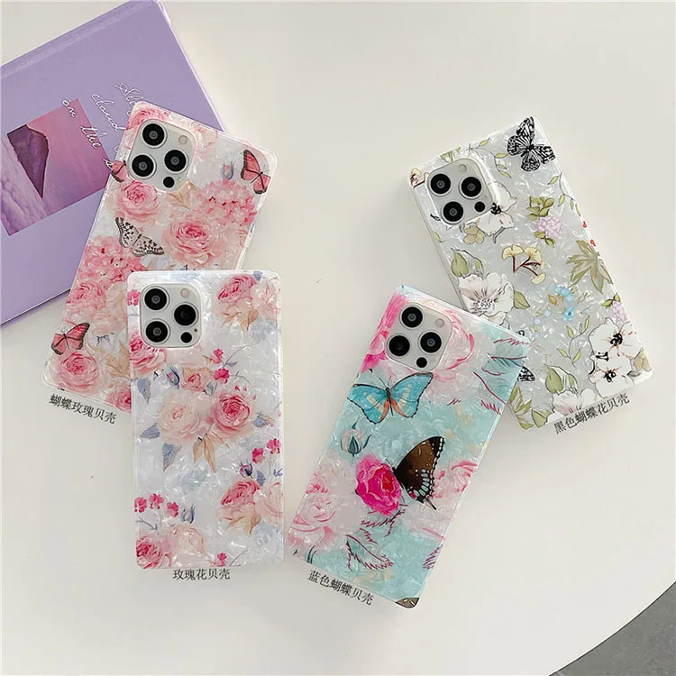 

Square mobile shell flower butterfly phone cases for iphone 11 pro max phone case cover 12 13 pro max, Multi