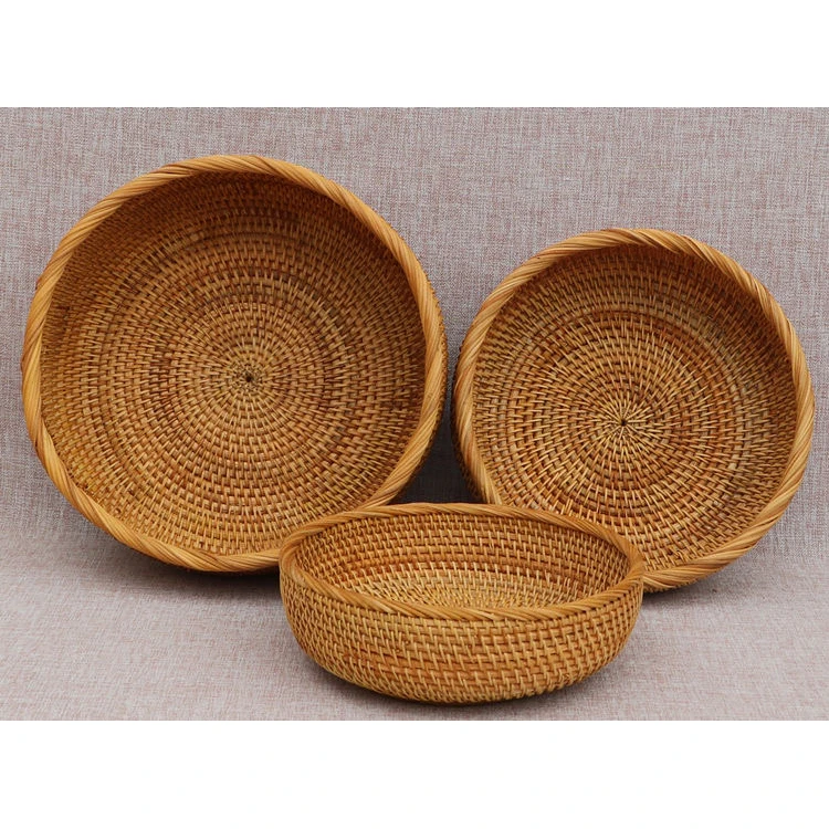 

Handmade New arrival rattan picnic tray kitchen storage round vegetable fruit bread wicker storage basket