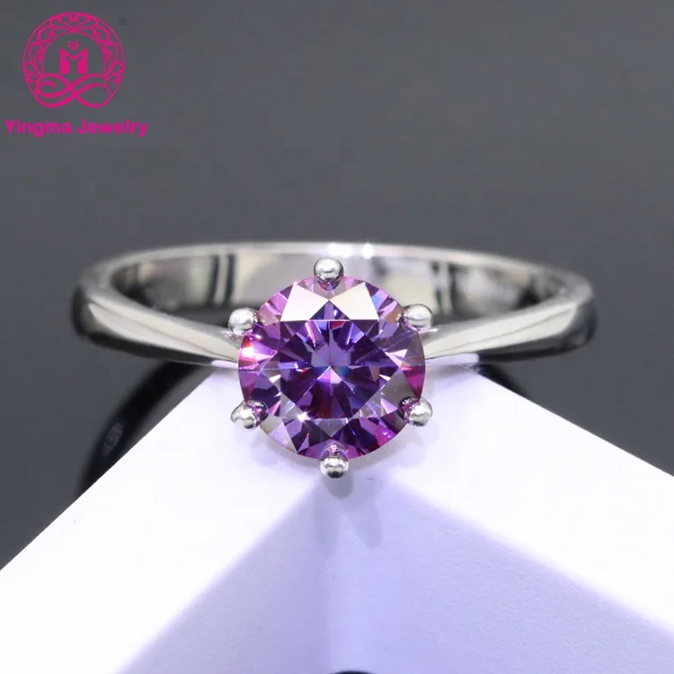 2022 silver Jewelry diamond ring 1ct 2 carat purple moissanite ring gra certificate moissanite wedding ring for engagement