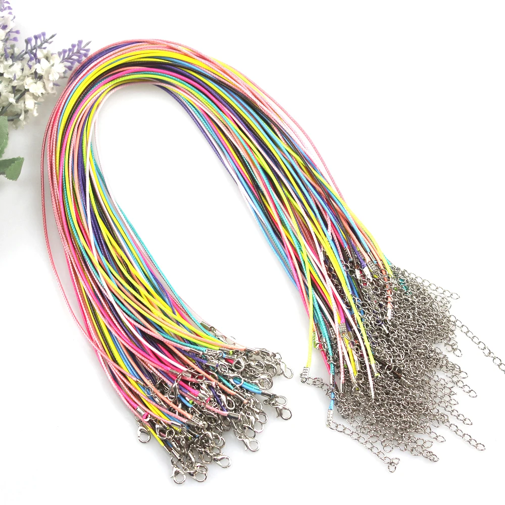 

100 pcs 1.0MM Wax Leather Cotton Jewelry Necklace Cord With Lobster Clasp Colorful Assorted Jewelry finding accessory n, As shown in the figure