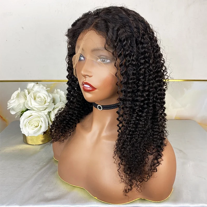 

Natural Kinky Curly Brazilian Human Hair Wig Single Knot 16Inch Cuticle Aligned Virgin Hair Afro Full Lace Wig Bleached Knots