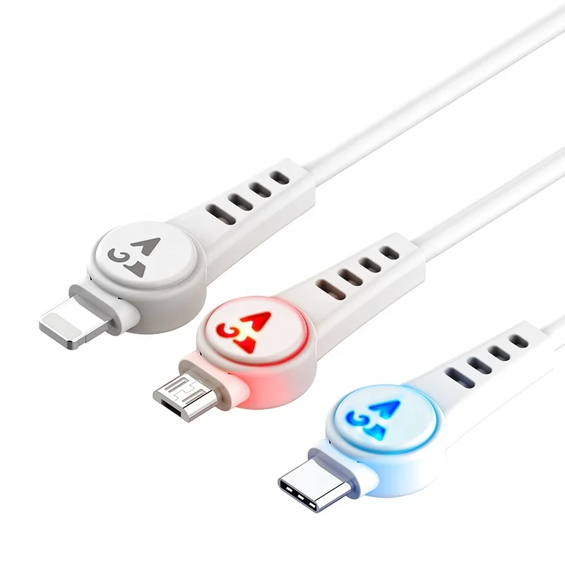 

SMS-BP05 Top Quality Cables De Datos LED Light 2A Fast Charging Mobile Phone USB Cable For Cellphone Accessories, White