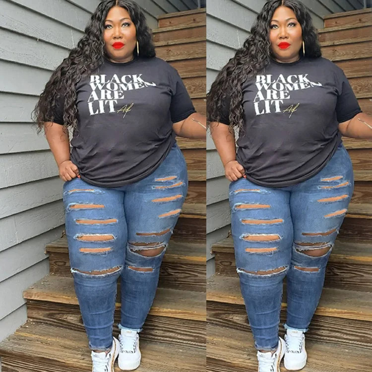 

Women plus size jean pants 4XL 5XL cowboy oversized denim leggings ripped high stretch jeans wear pants