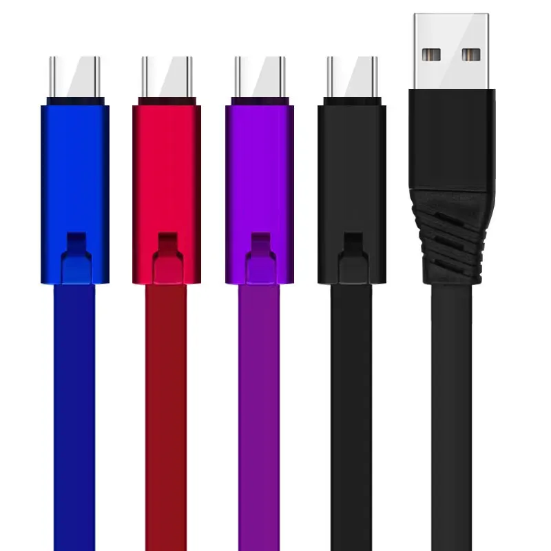 

TPE flat noodle line 2A repairable USB cable 1.5M Type C can be regenerated for cell phone charging For Samsung Galaxy S9 S8, Red/black/blue/purple