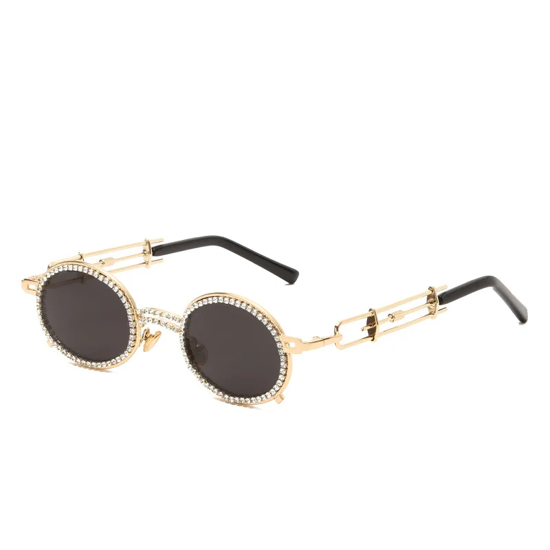 

New Trendy custom logo PC metal material round diamond sunglasses, Custom colors