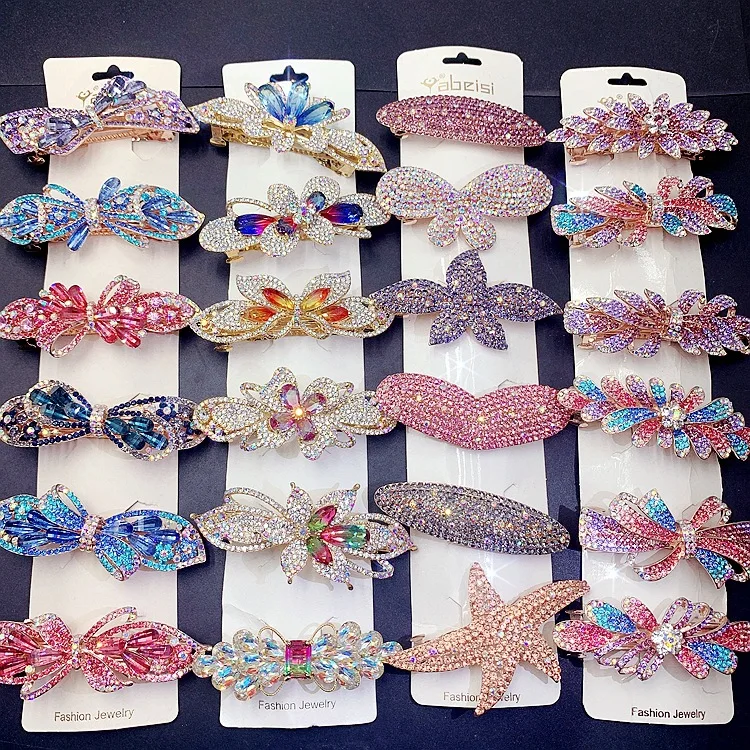 

PUSHI New color zircon 6 or 8 cm mix spring clip hair clutchers clips rhinestone hair clips for women hair accessories wholesale