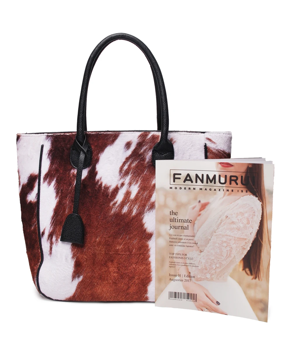 

Wholesale PU Leather Tote Bag Cow Hide Skins Leather Purse Bags With Custom Printed Cowhide DOM1171431