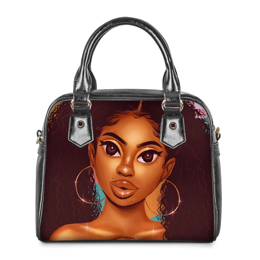 

Women Black Art African Girls Printing PU Leather Fashion Totes&Purse Set Sac Main Femme Ladies Bags Handbag Set, Accept custom made