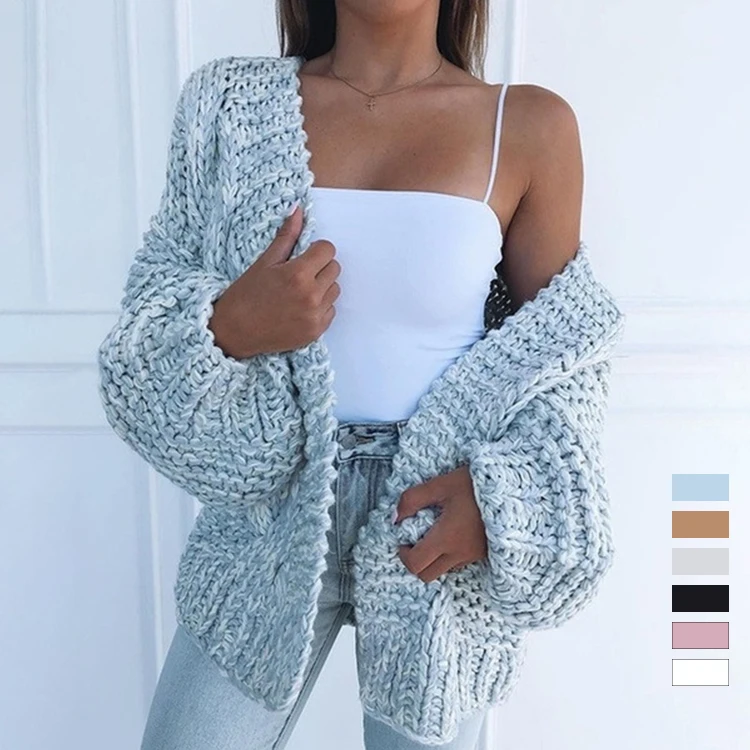 

2021 Fall Winter Solid Color Knitted Women Cardigan Sweater American Style Loose Fit Knitwear Coat Sueters For Ladies, Customized color