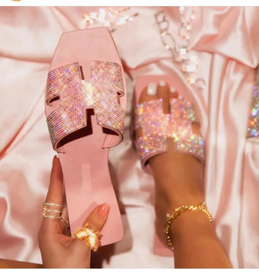 

African hot models spot new H-shaped diamond flat shoes wholesale summer women's slippers fashion sandals, Picture