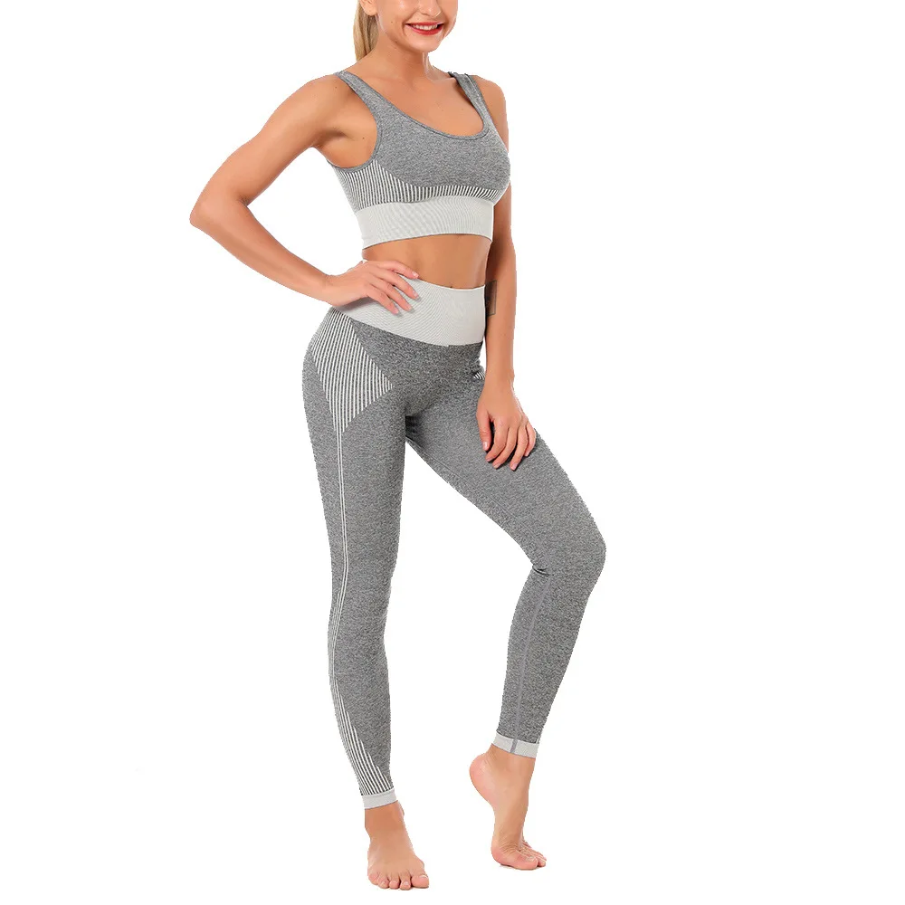 

F-3912 Hot Sale Factory Price Women Quick Dry Knit Seamless Gym Wear Sports Bra Yoga Pants Sets, Grey, charcoal, black, red