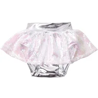 

Factory Wholesale Cheap RTS Kids Sequins Silver Faux Leather Mini Skirt Baby Girls Summer Bloomer Bummies