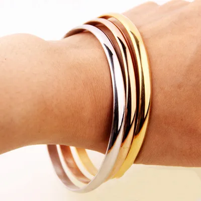 

68mm Diameter 3pcs/set Mix Color High Quality Gold Plated Bangle Polishing Stainless Steel Bangle Set