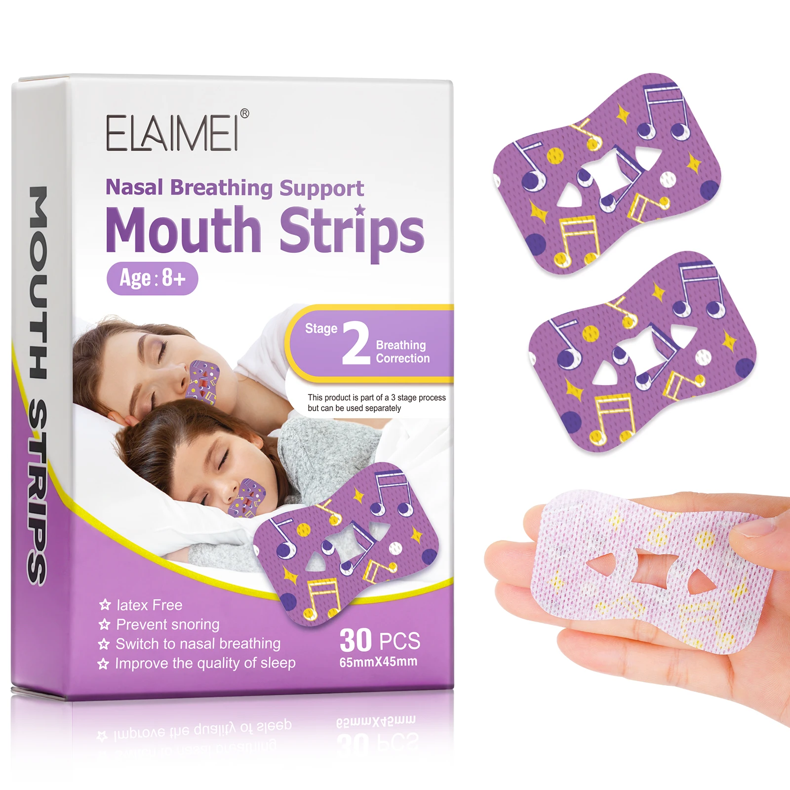 

ELAIMEI 30 Pcs Anti Snoring Sleep Strips Improved Nighttime Sleeping Advanced Gentle Mouth Tape For Sleeping