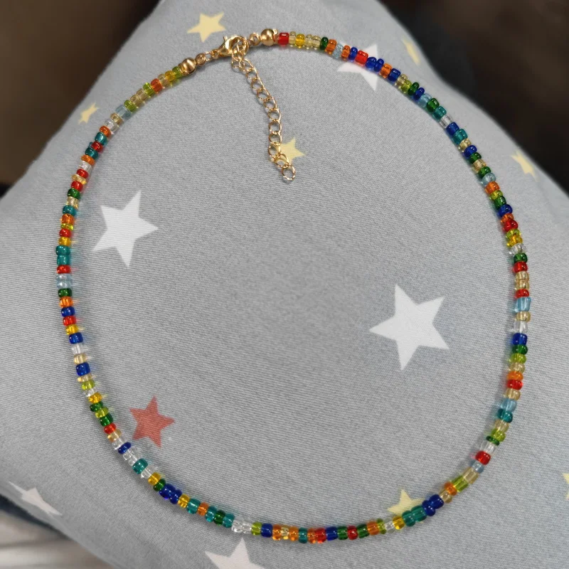 

Colorful Transparent Small Beads Necklaces Adjustable Chain Beaded Choker Jewelry Necklace For Girls Women Lady gift, As shown in picture
