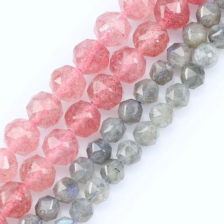 

Wholesale 6/8MM Natural Faceted Labradorite/Strawberry Quartz Stone Loose Beads for Jewelry Making