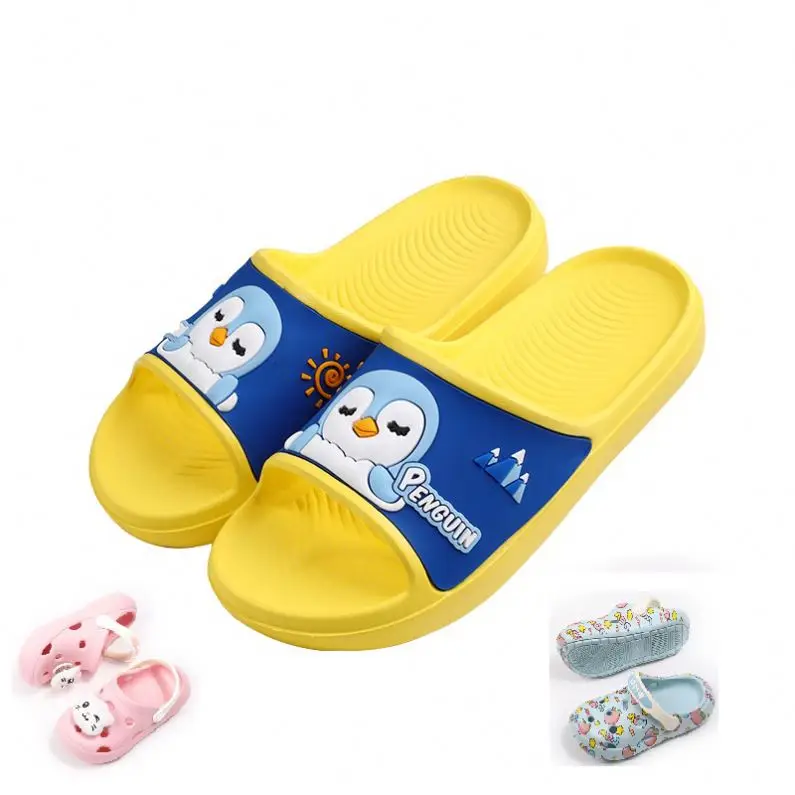 

2021 New Animal Penguin Cartoon and New Design Children Clogs EVA Children Slippers Kids Slippers, Pink/blue/green/yellow