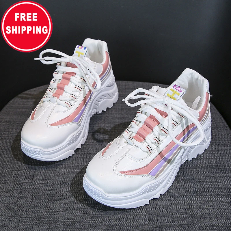 

New Breathable Zapatillas Platform Net Mesh Red And White Casual Sneakers Women Girls Shoes For Sale