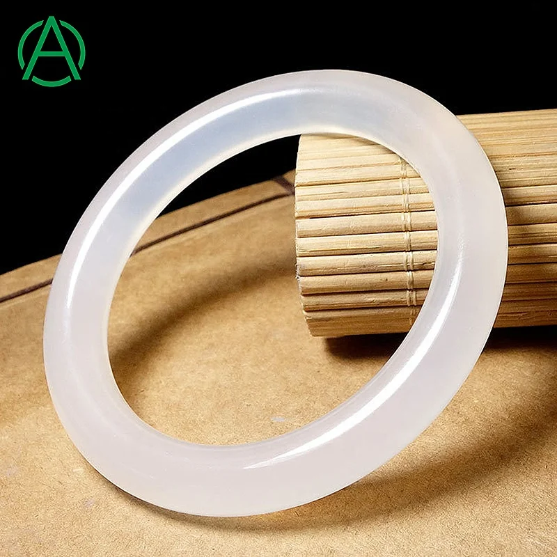 

ArthurGem Wholesale High Quality White Chalcedony Gemstone Bangle Natural Healing Stone White Chalcedony Bangle for Women, Natural gemstone color