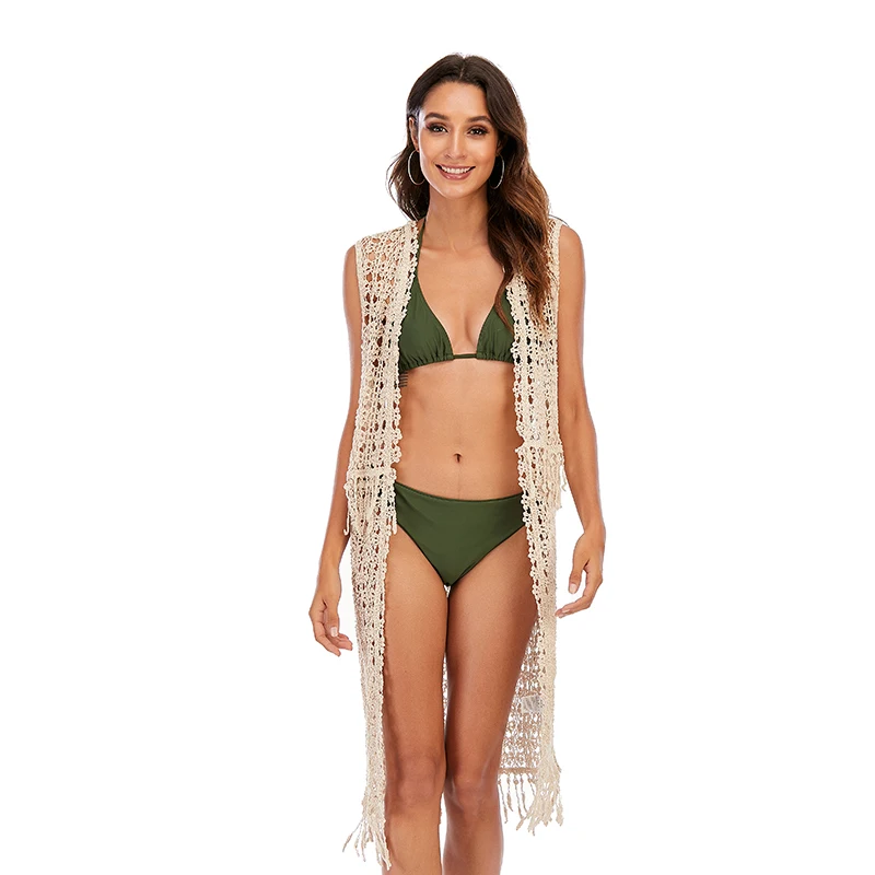 

Factory wholesale 2021 European summer new ethnic style beach knitted blouse bikini long cardigan female