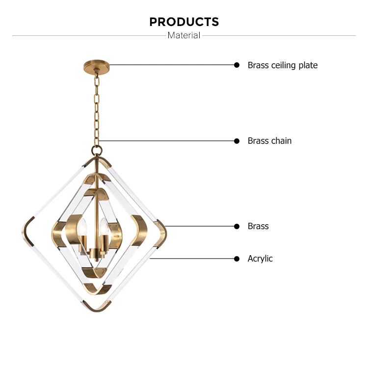 Vintage Solid Brass Clear Acrylic Decorative Pendant Lighting Chandelier Modern for Kitchen Island