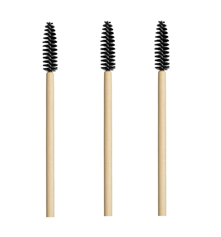 

Biodegradable Natural Bamboo Handle Mascara wand Custom Color Eye Brow Lash Spoolie