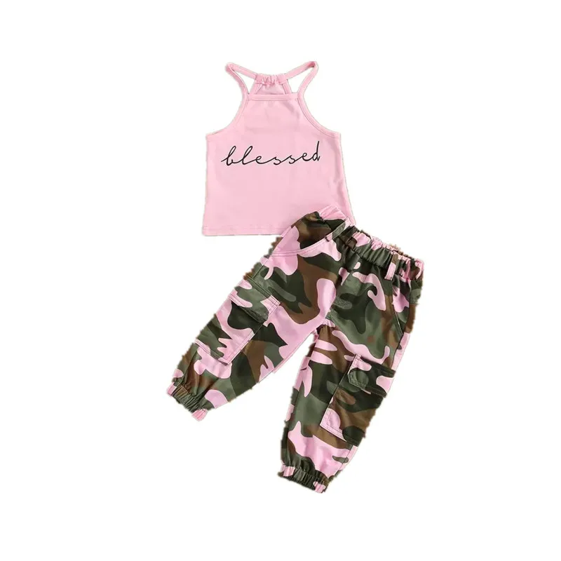 

Boutique Summer Girl Clothes Outfits Pink Camo Capri Pant Sets