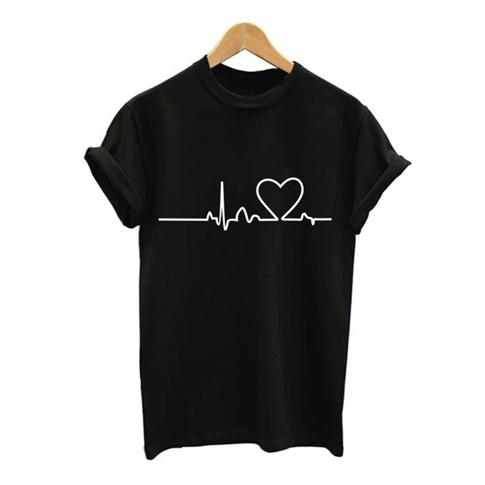 

Women T-shirts Casual Harajuku Heartbeat Printed Tops Tee