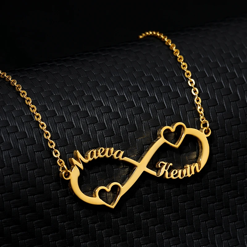 

Personality Infinity Nameplate Choker Heart Pendant Stainless Steel Custom Couple Name Necklace