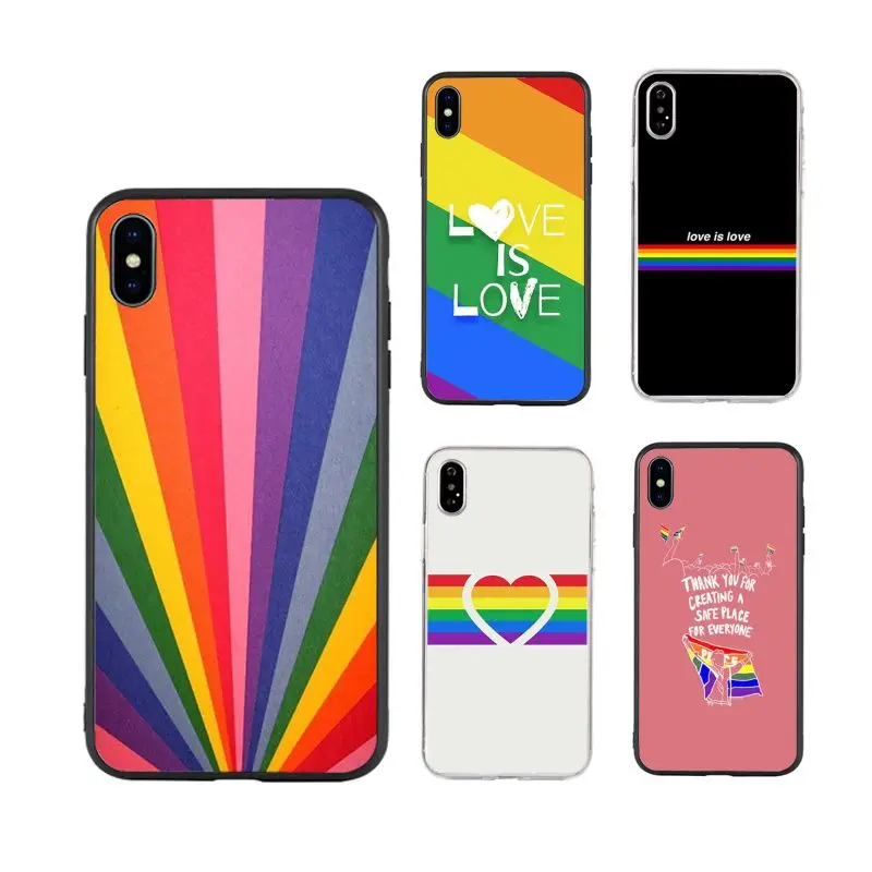 

Gay Lesbian LGBT Rainbow Pride ART cute art aesthetic Phone Case for iPhone X XR Xs Max 11 11Pro 11ProMax 12 12pro luxury fundas, Black/transparent