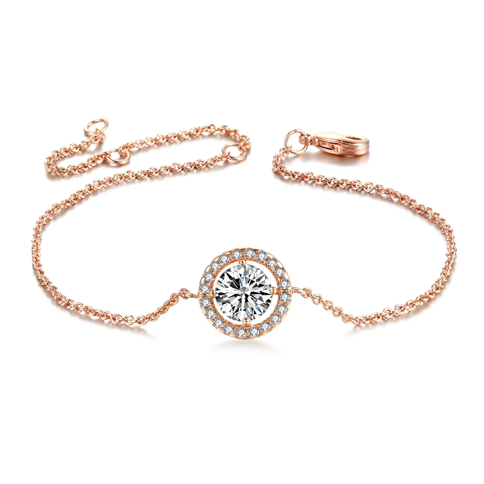 

Fashion hip hop jewelry 2021 couple rose gold copper round cubic zirconia diamond charm bracelet women Korean