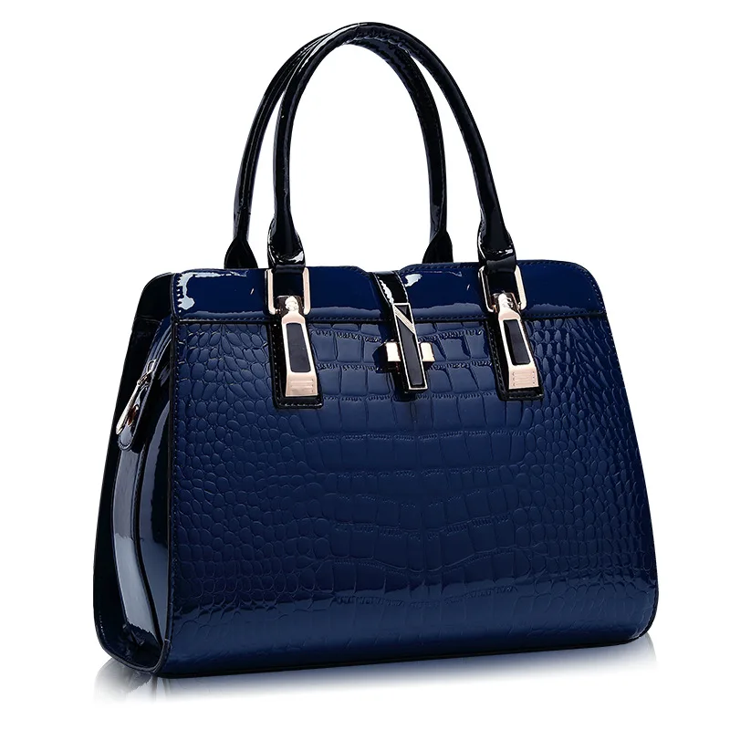 

Wholesale classical patent pu crocodile leather big capacity lady hand bag fashion designer women crossbody handbag, Blue,black,white,bungury,khaki