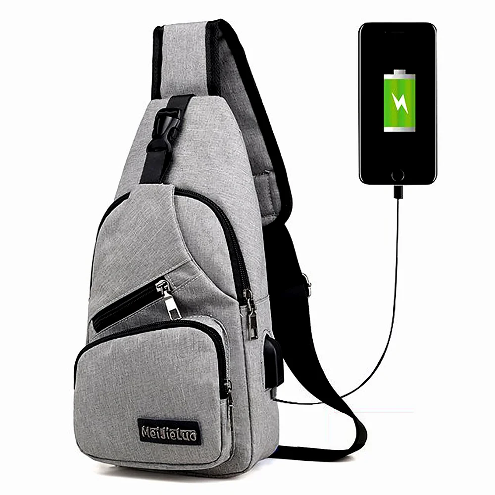 

2020 Amazon explosions men's canvas diagonal bag USB charging smart Korean outdoor travel shoulder bag casual chest bag, Blue, black, gray