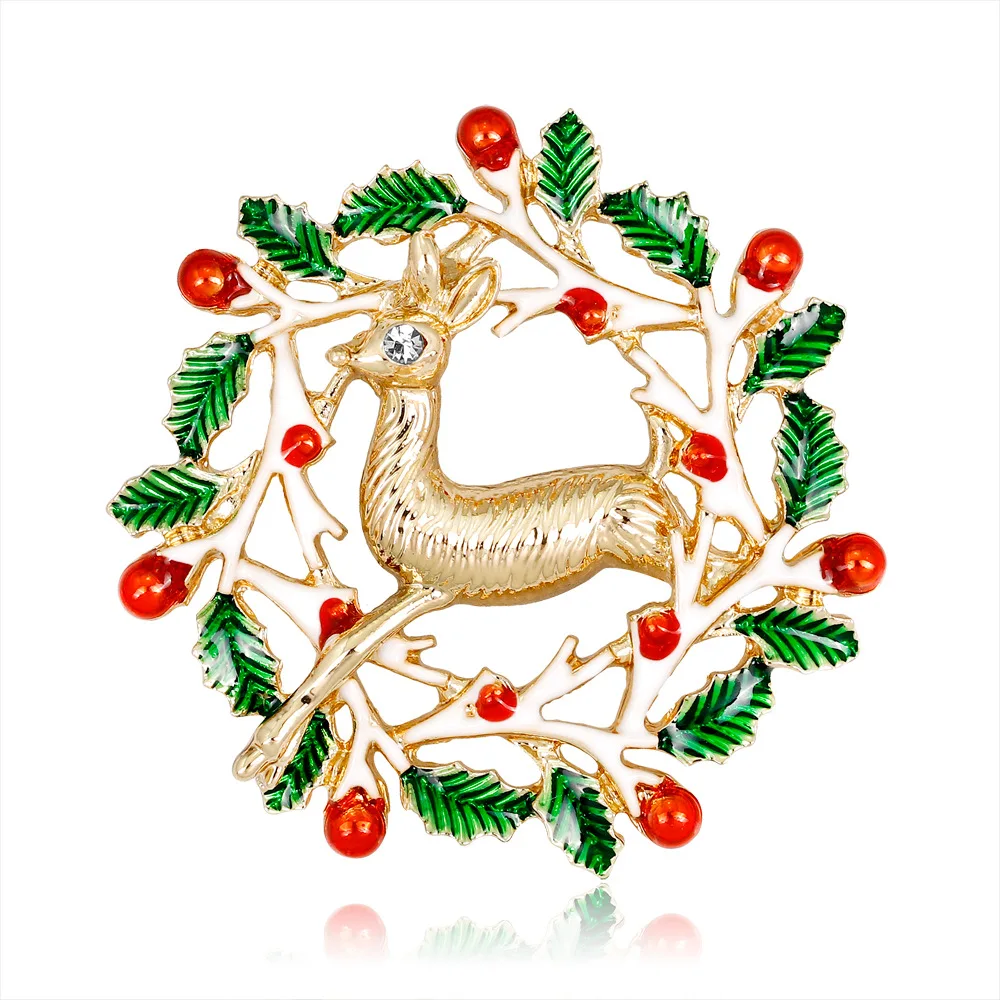 

C&J Fashion 18K Gold Plated Enamel Christmas Elk Brooch Delicate Crystal Rhinestone Anime Christmas Brooches, Picture shows