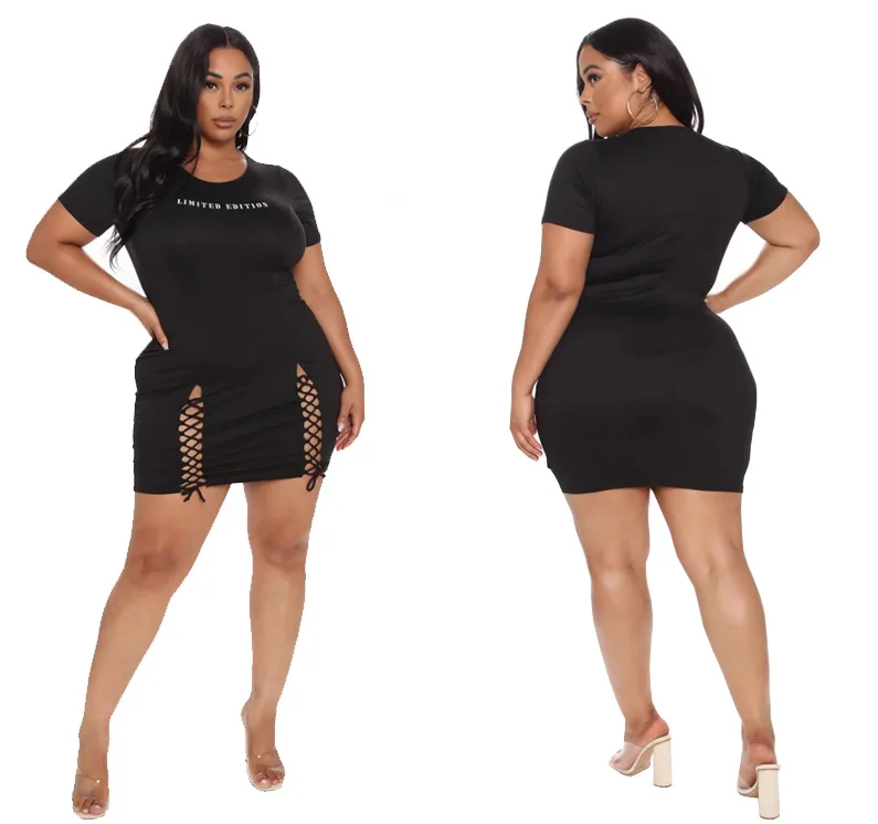 

2021 fall fashion Factory Direct Sale Black Dress Short Sleeve Sexy Plus Size Casual Women Dress