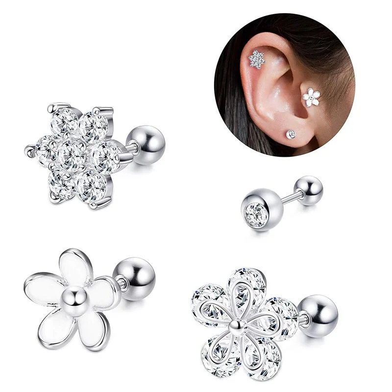 

40Pcs/Set Steel Ear Tragus Cartilage Piercing Crystal Flower Conch Lobe Earrings Barbell Piercing Ear Stud Helix Sexy Jewelry