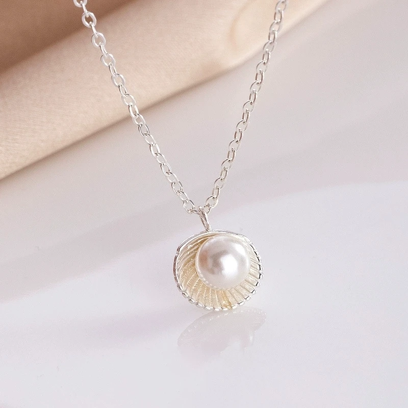 Fashion Jewelry Necklaces 925 Sterling Silver Pearl Shell Pendant Necklace Gold Plated Necklaces for Women
