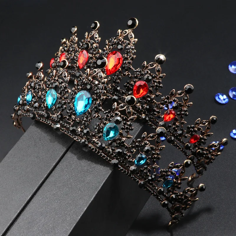 

Jachon Baroque Bride Crowns Black Rhinestones Gothic Chic Tiaras Vintage Crystal Queen Princess Headpieces, Same as the pic