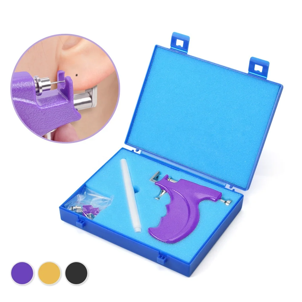 

Professional Piercing Gun Tools Kit Ear Stud steel Gold Earring Ear Nose Navel Body Piercing Gun Set No Pain Safe Sterile, Yellow,purple,black