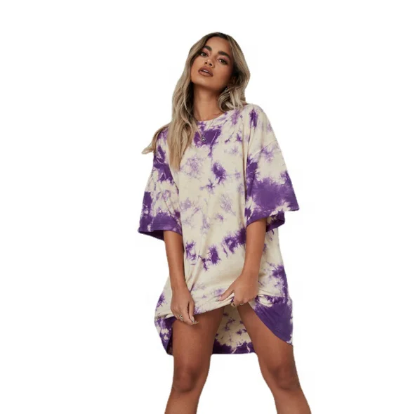 

2021 New Style Tie Dye Clothing High Quality Loose Fashion Dress casual dresses With Women Short Sleeves Shirt