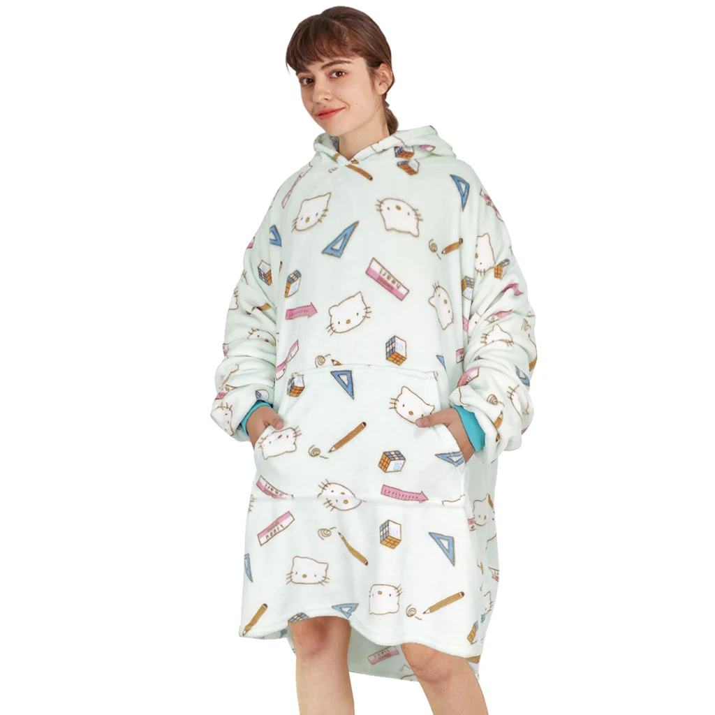 

Customized Super Cozy Wearable Cat Cartoon Pajamas Spring Thin Hoodie Blanket