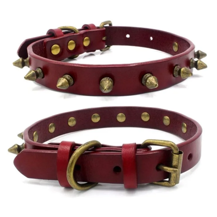 

Wholesale Luxury Full Grain Leather Adjustable Dog Collar with Rivet