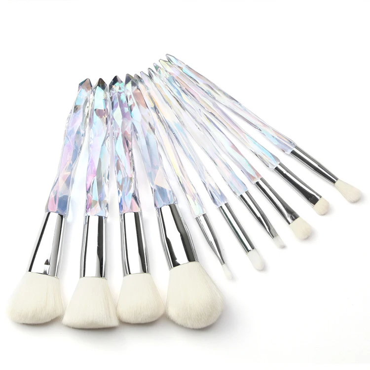 

10 pcs Crystal transparent handle makeup brushes 2019 bling metallic custom logo makeup brushes, Customized color